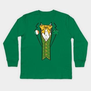 Funny Irish Leprechaun Bow Tie Costume St Patricks Day Gift Kids Long Sleeve T-Shirt